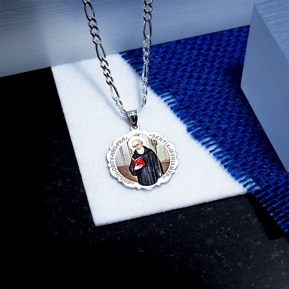 Saint Benedict Scalloped Round Religious Medal "Color EXCLUSIVE"