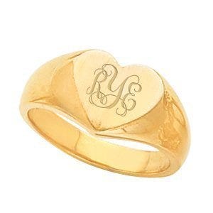14K Gold Women's Heart Signet Ring