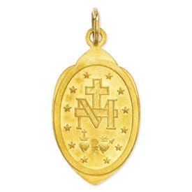 14K Yellow Gold Miraculous Medal Badge Charm
