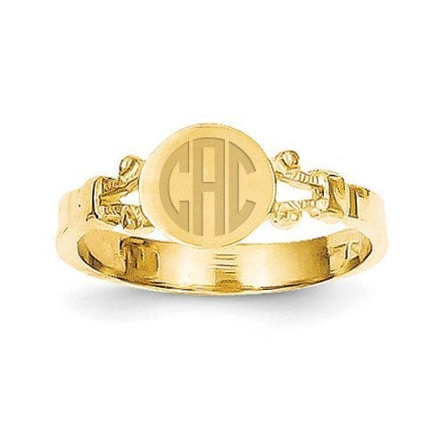 14K Gold Girl's Fancy Round Signet Ring