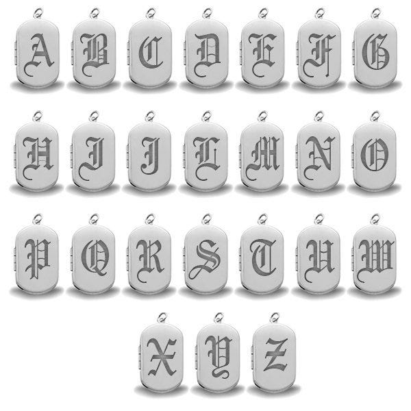 Sterling Silver Old English Initial Dog Tag Photo Locket