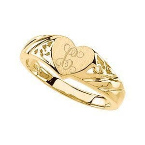 14K Gold Women's Heart Signet Ring
