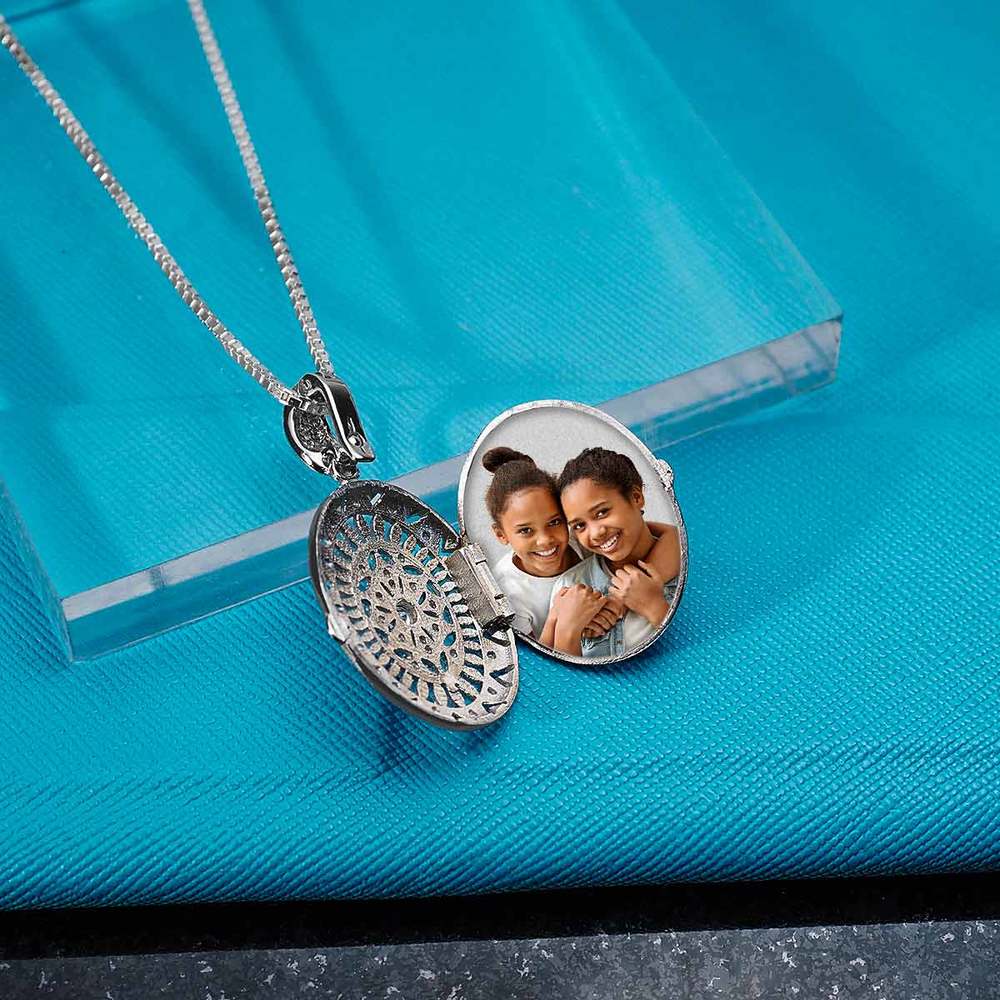 Sterling Silver Cubic Zirconia or CZ Oval Photo Locket