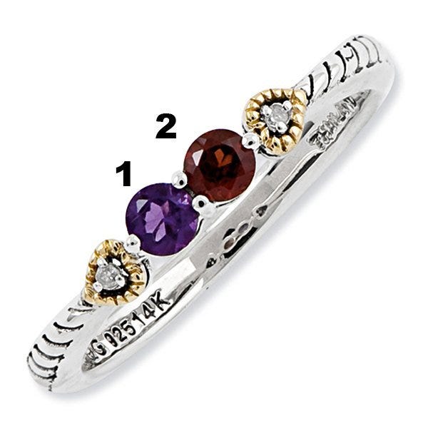 Sterling Silver & 14k Two-stone and Diamond Mother's Ring
