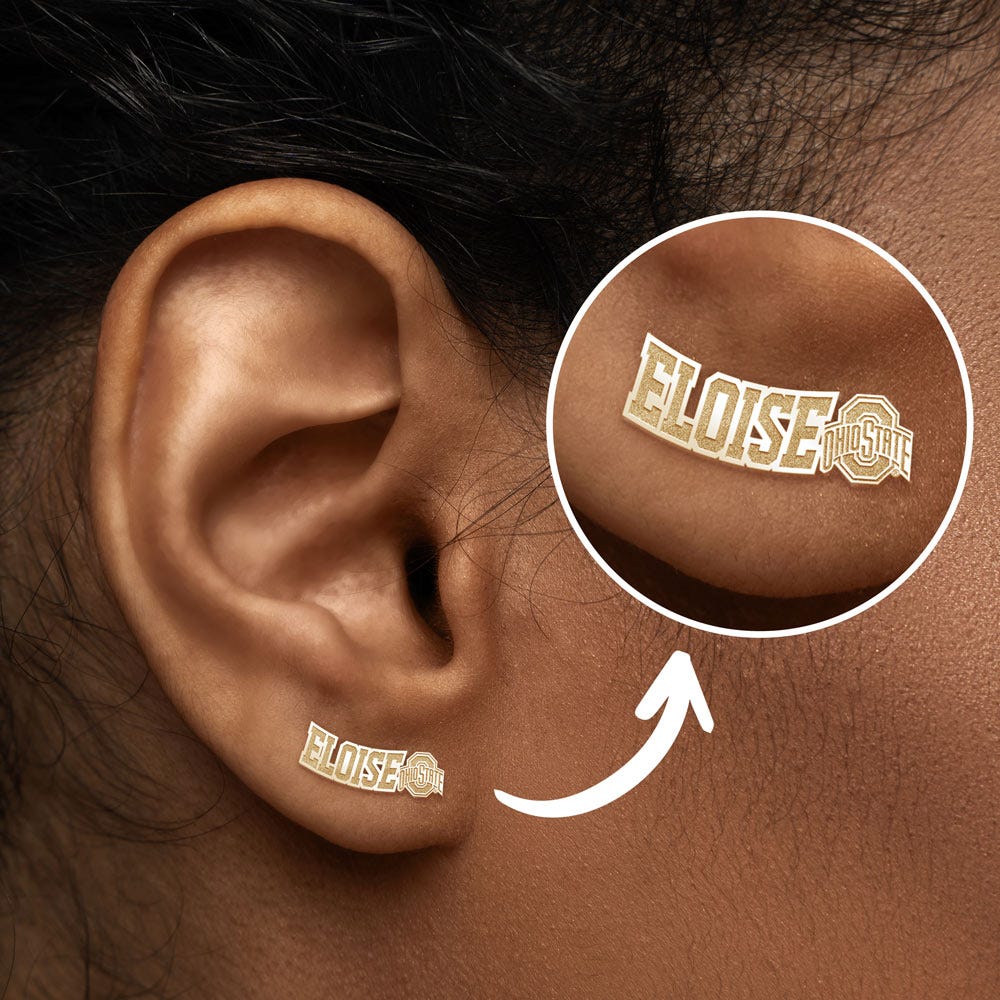 Personalized Pair Of Ohio State Logo with Horizontal Name Earrings