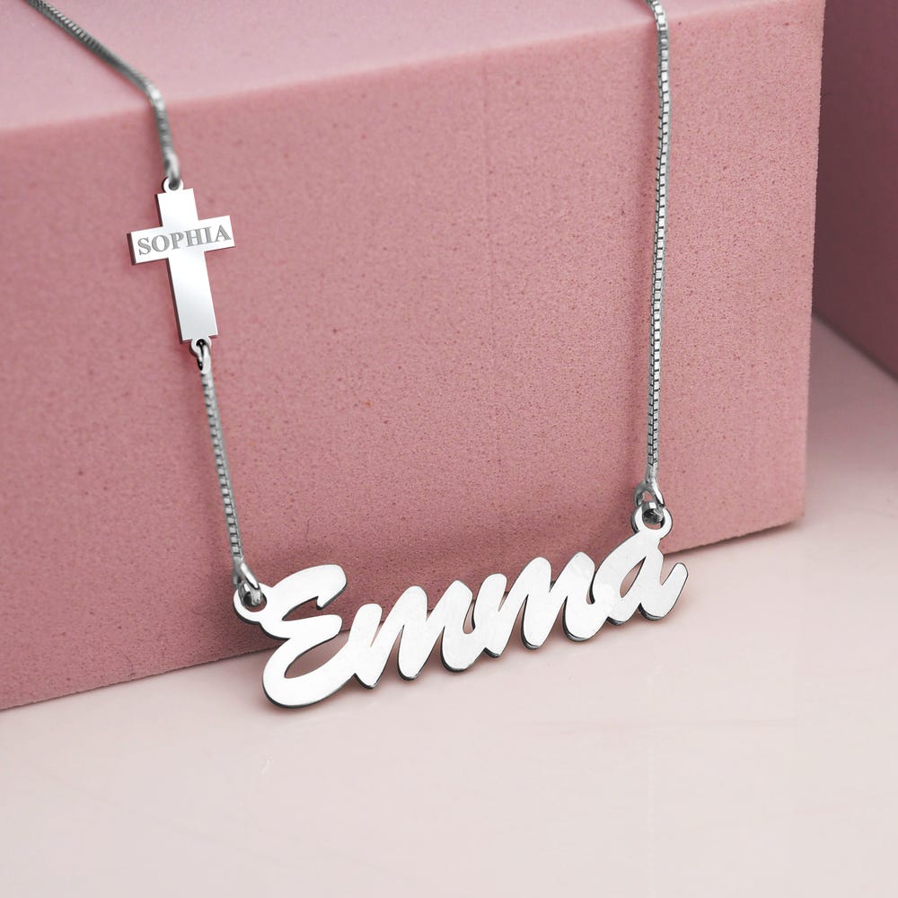 Name Necklace w/ Cross Charm & Name