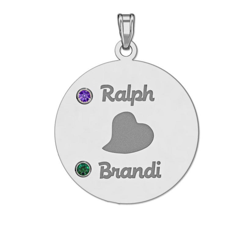 Personalized Couples Round Pendant With Two Birthstones & Names