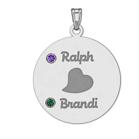 Personalized Couples Round Pendant With Two Birthstones & Names