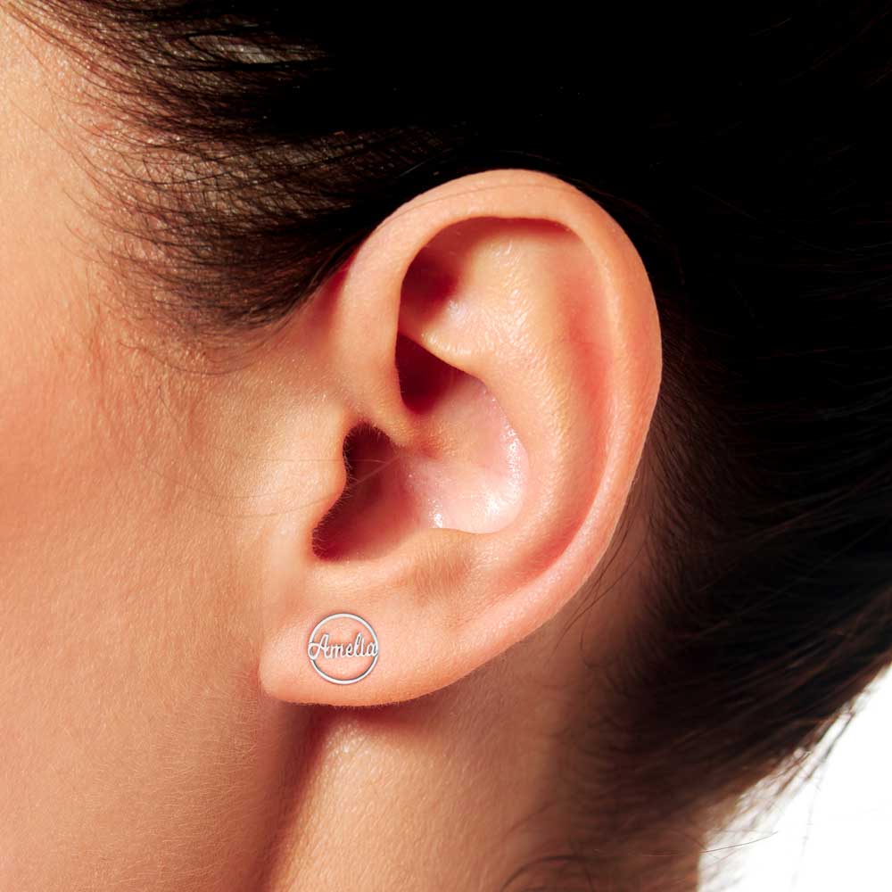 Circle Name Script Earrings