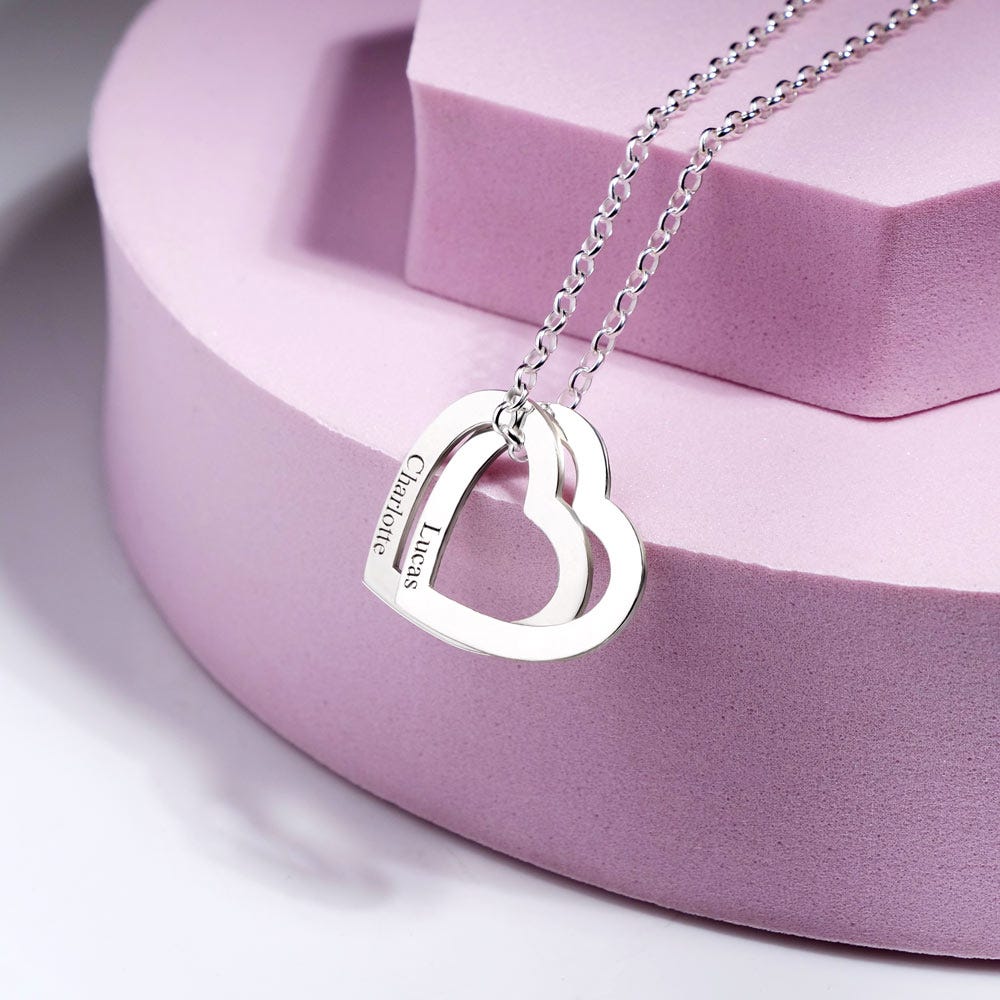 Overlapping Hearts With Names Pendant