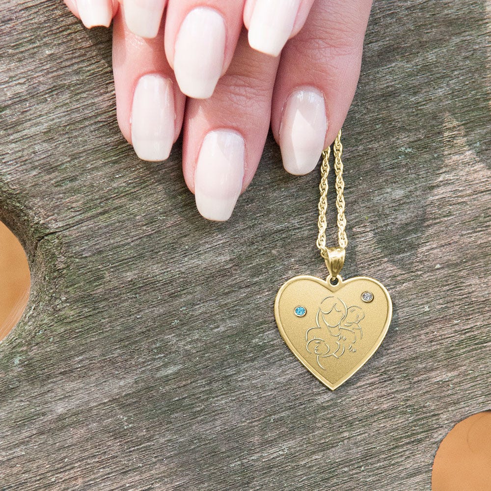 Mother with Two Sons - Heart Pendant with Birthstones