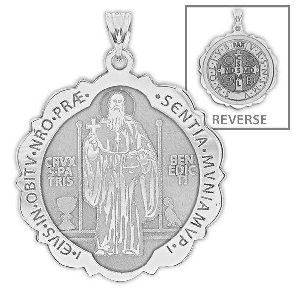 Saint Benedict Scalloped Round Religious Medal "EXCLUSIVE"