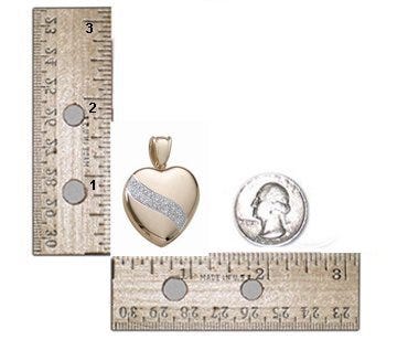 Solid 14k Yellow Gold Premium Weight Heart Photo Locket with Diamonds