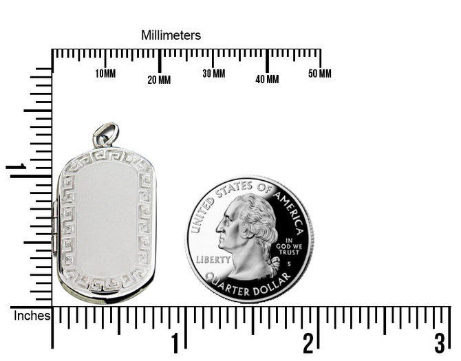 Sterling Silver Greek Key Dog Tag Photo Locket