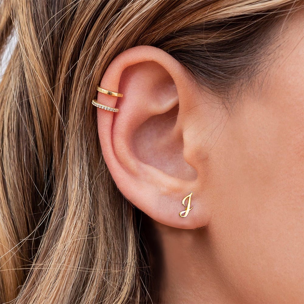 Pair of Initial Script Stud Earrings