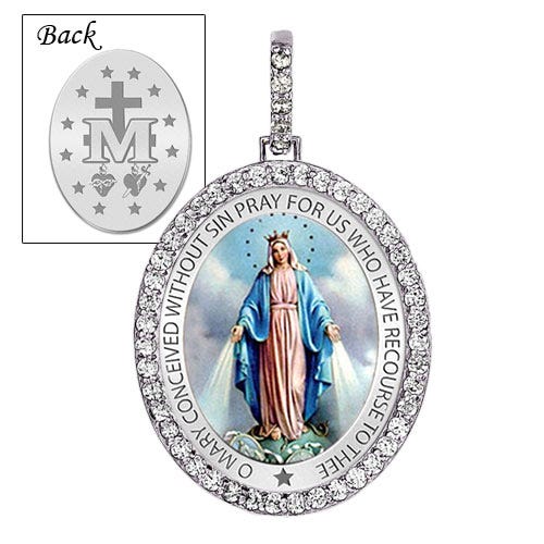Large Miraculous Medal Diamond Oval Religious Medal - "EXCLUSIVE"
