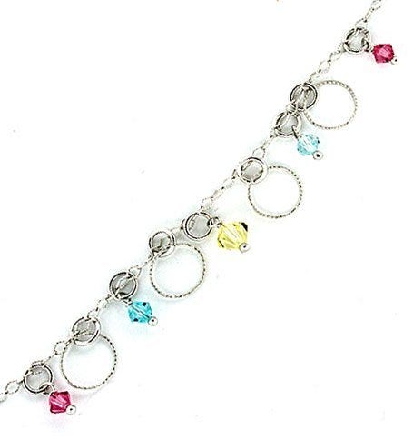 Sterling Silver Adjustable Anklet / Ankle Bracelet Beads & Hoops