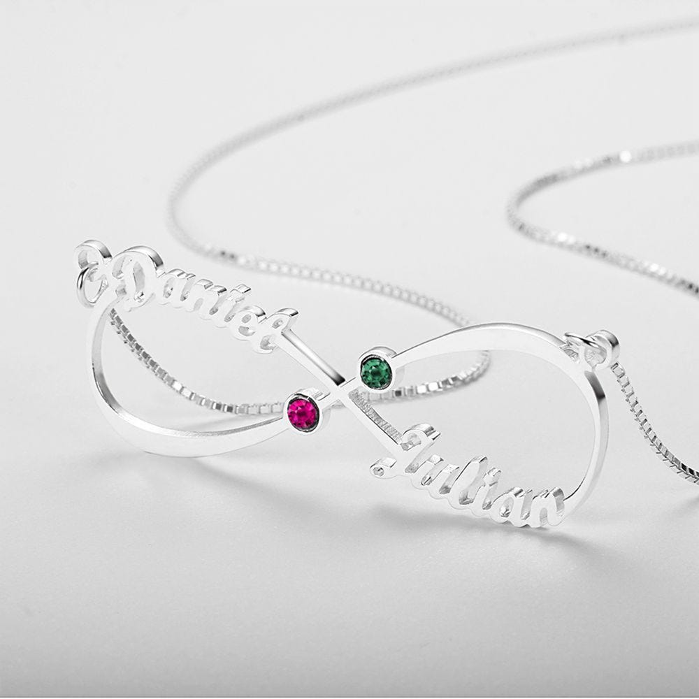 Infinity Name Necklace w/ 2 Names & Birthstones