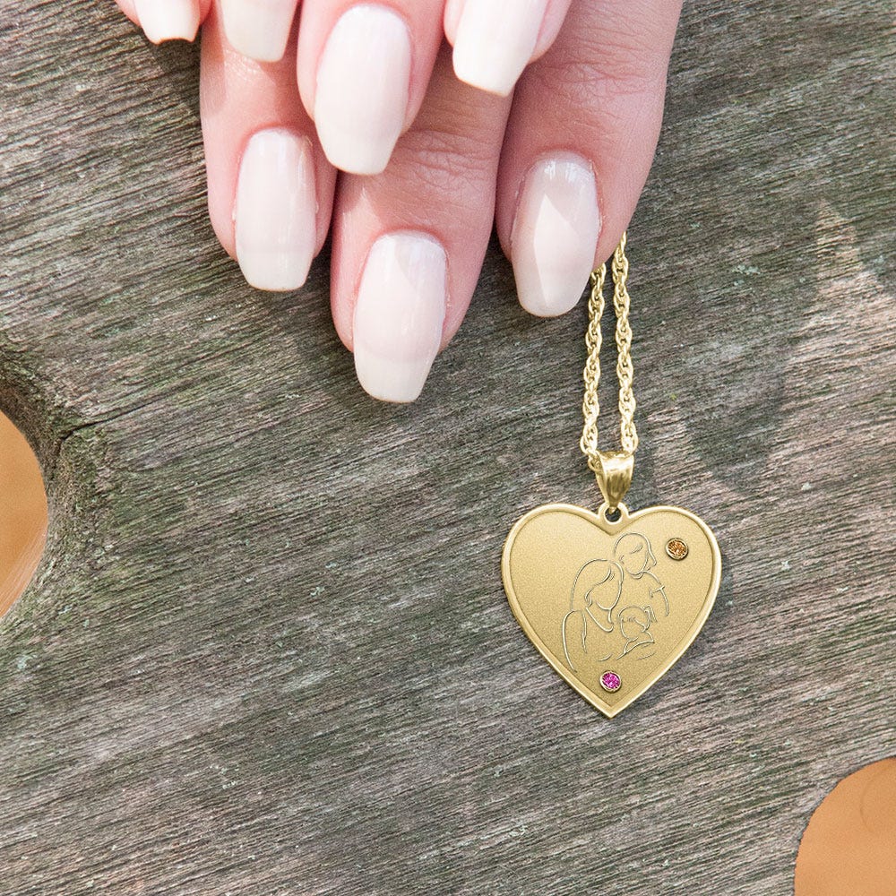 Mother with Two Daughters - Heart Pendant with Birthstones