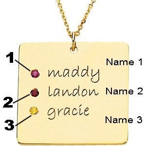 Personalized with Three Birthstones Square Pendant