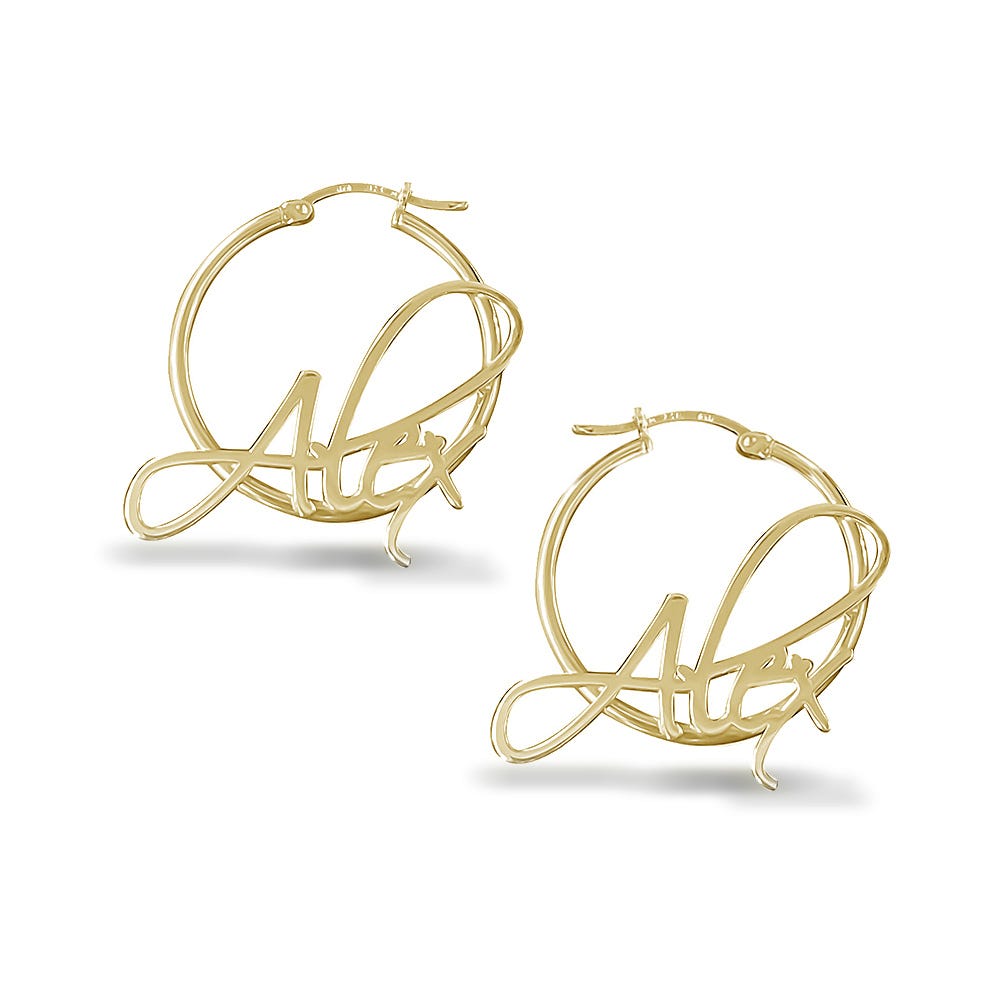 Pair Of Script Hoop Name Earrings