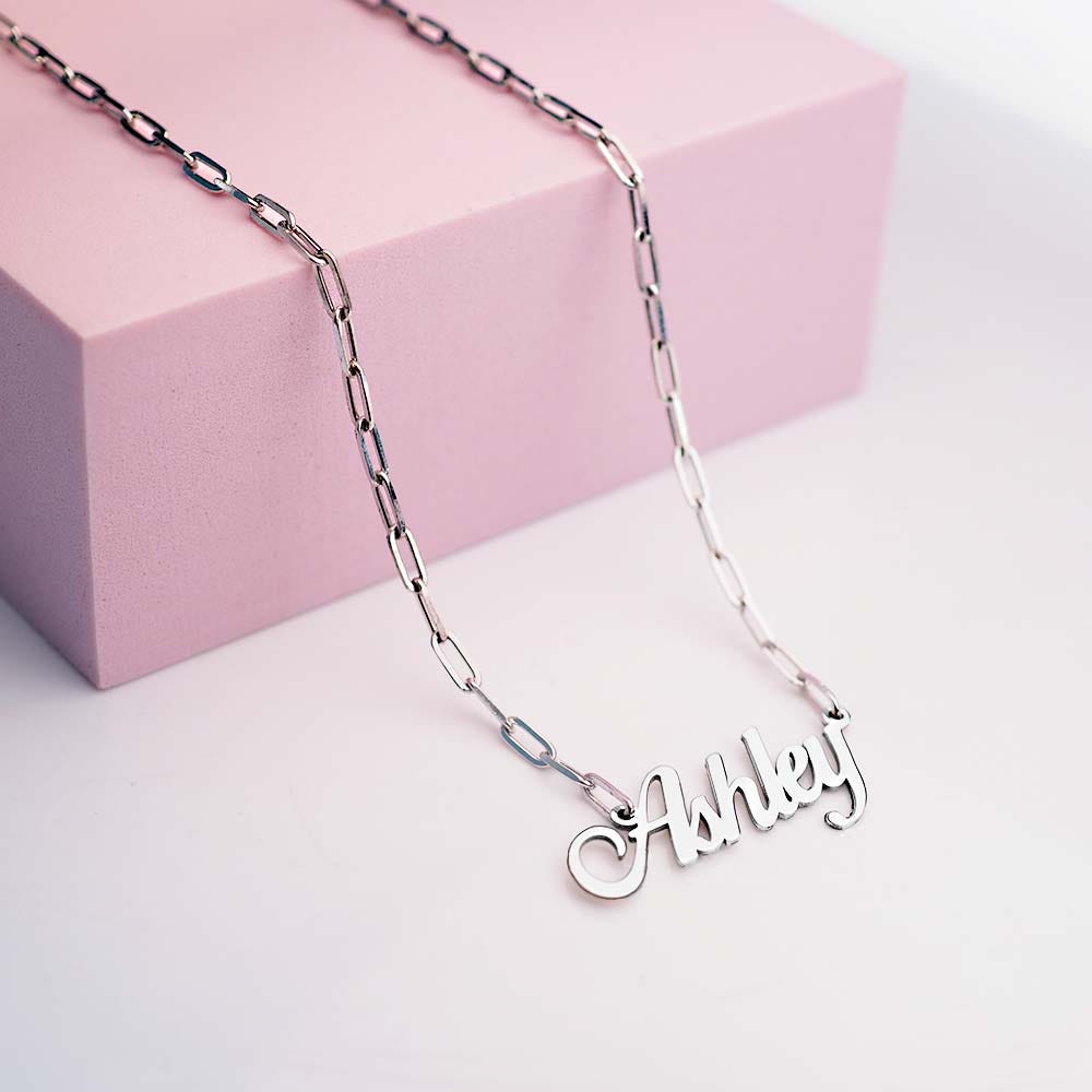 Script Name Necklace with Paperclip Chain Included