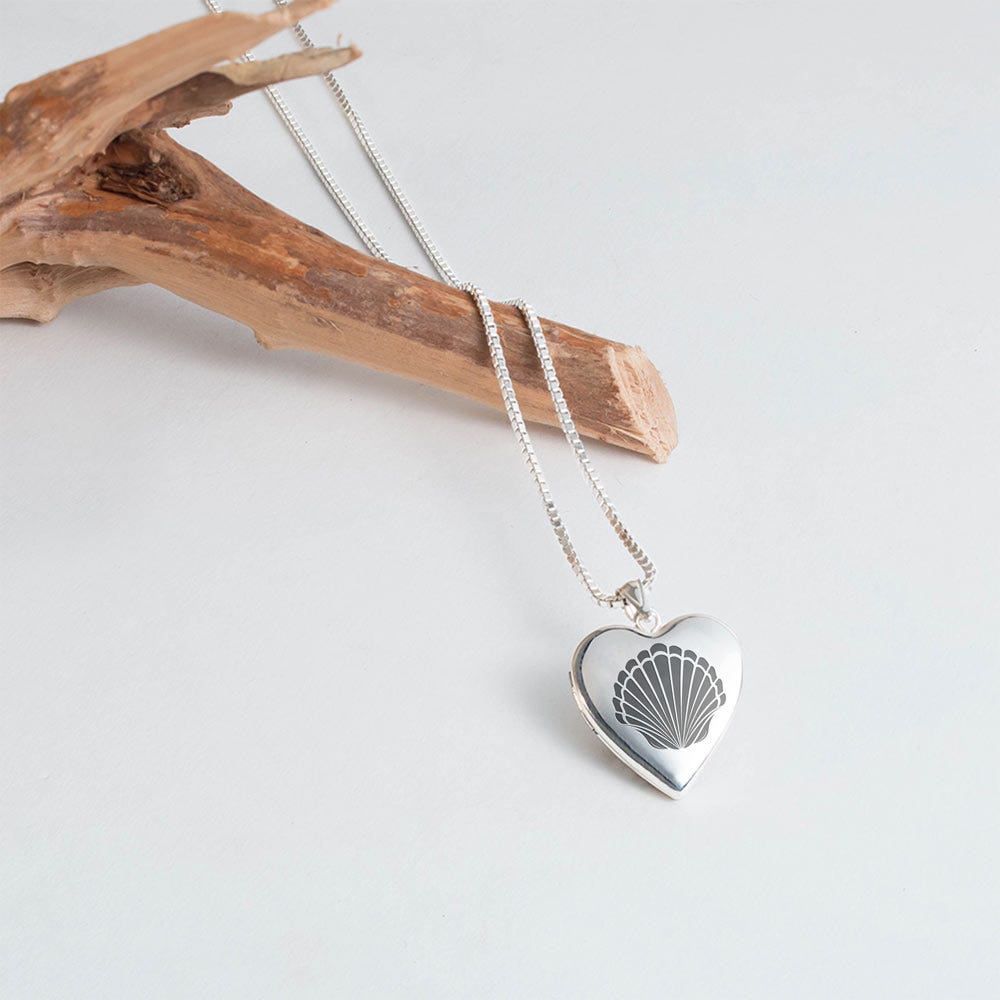 Sterling Silver Seashell Heart Photo Locket