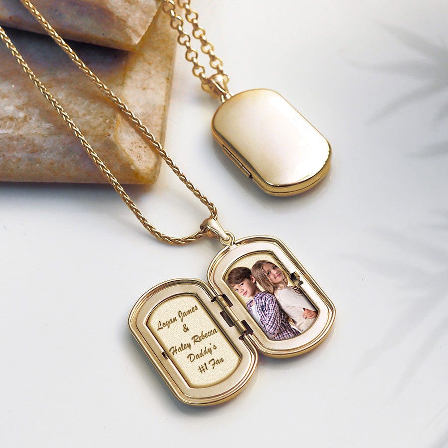 14k Gold Filled Dog Tag Photo Locket - 1 inch x 1-1/4 inch Gold Filled