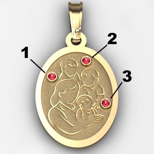 Mother with Three Sons Oval Pendant - with Birthstones