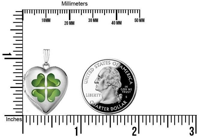 Sterling Silver "Green Four Leaf Clover" Heart Locket
