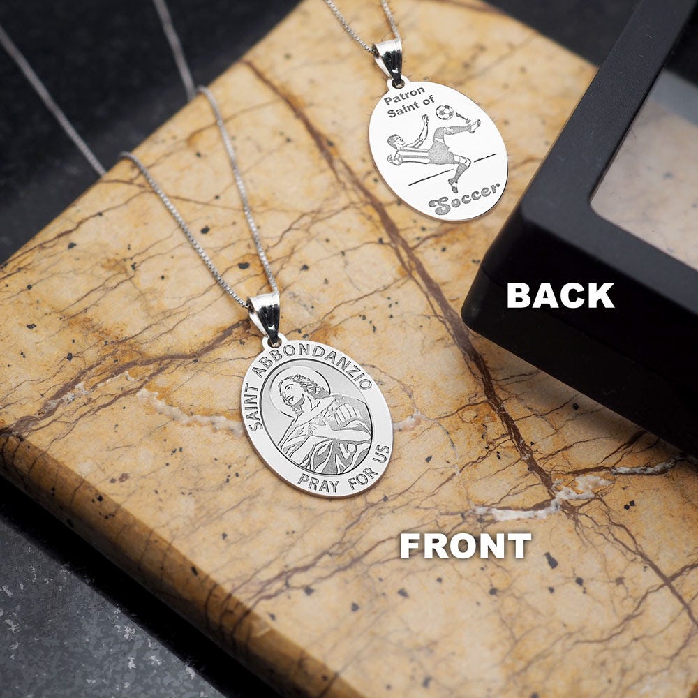 Saint Abbondanzio Oval Double Sided Soccer Religious Medal "EXCLUSIVE"