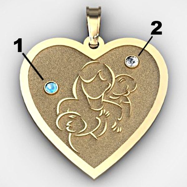 Mother with Two Sons - Heart Pendant with Birthstones