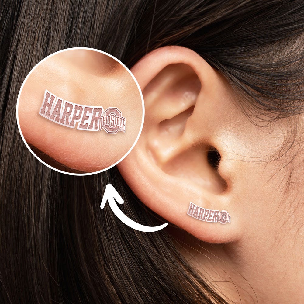 Personalized Pair Of Ohio State Logo with Horizontal Name Earrings