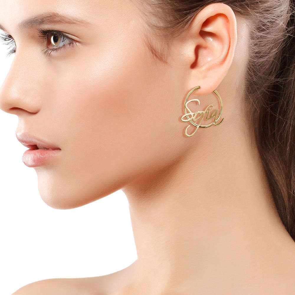 Pair Of Script Hoop Name Earrings