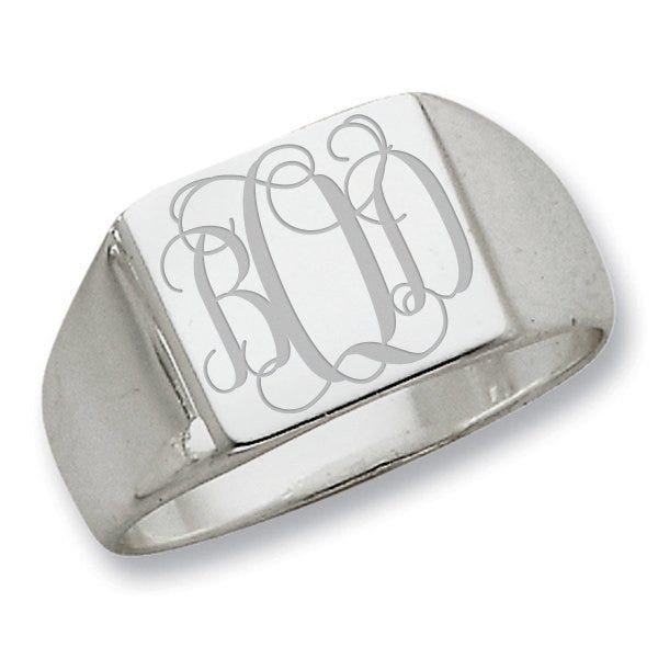 Sterling Silver Men's Square Solid Back Signet Ring