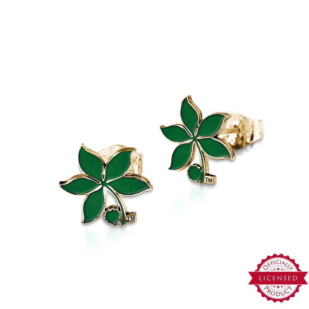Pair Of Ohio State Logo Green Leaf Earrings