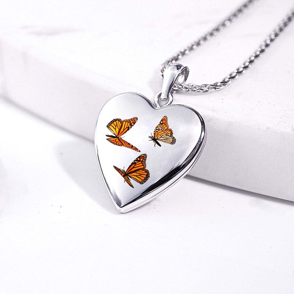 Sterling Silver Butterfly Enameled Heart Photo Locket