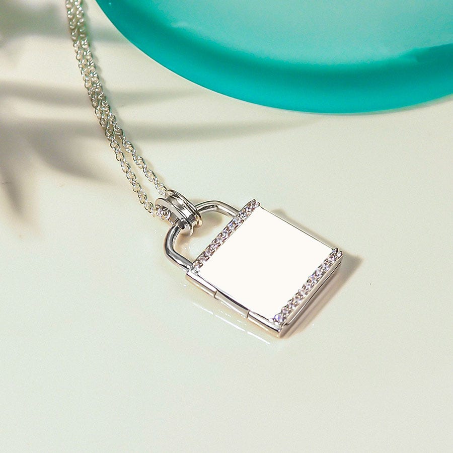 Exclusive Sterling Silver CZ Padlock Photo Locket