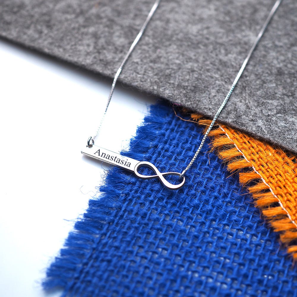 Personalized Infinity Name Bar Necklace w/ Chain Included