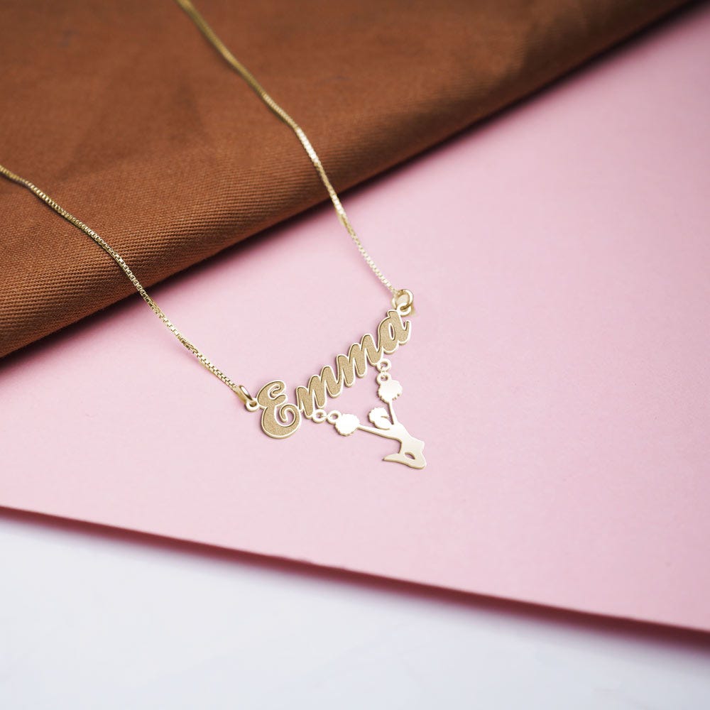 Script Name Necklace with Cheerleader Charm
