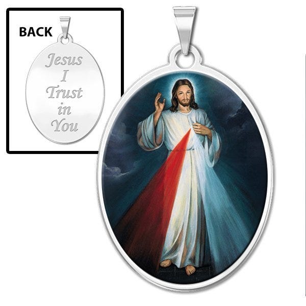 Divine Mercy Double Sided Oval Religious Medal " Color EXCLUSIVE"