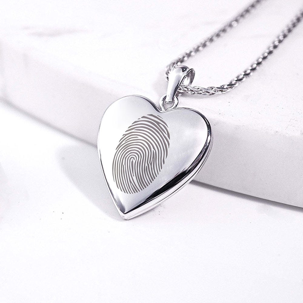 Sterling Silver Fingerprint Heart Photo Locket