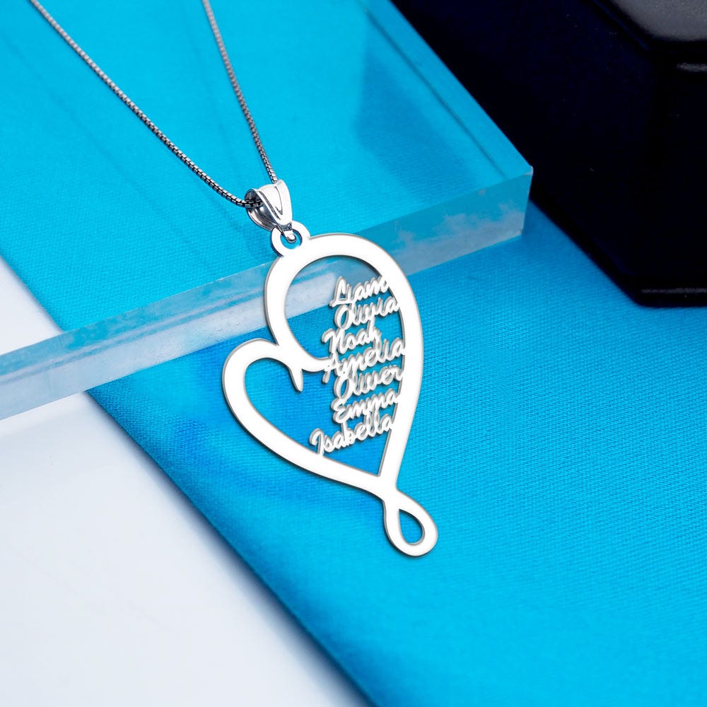 Personalized Family Hugging Heart Pendant with up to 8 Names