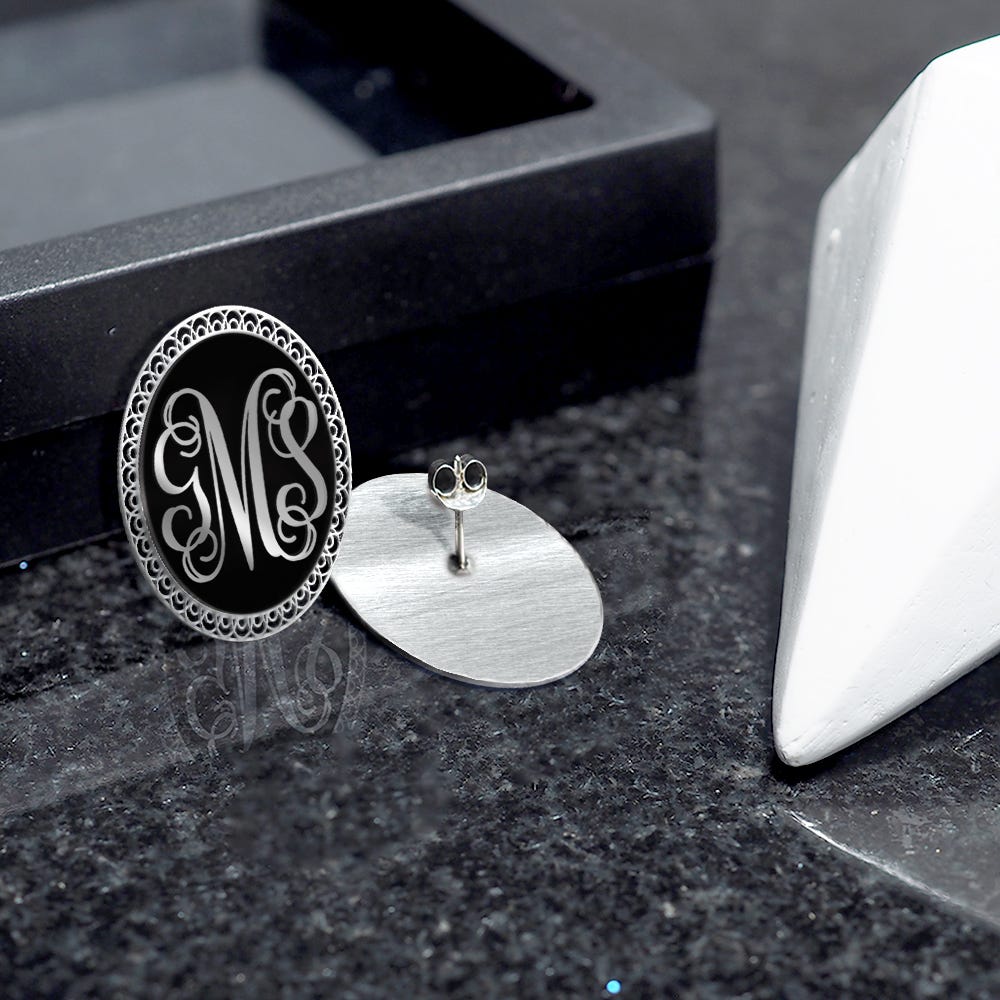 Black Monogram Script Earrings