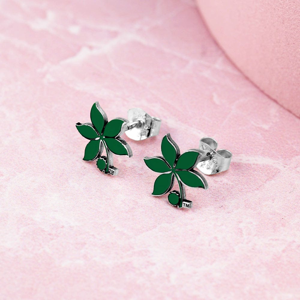 Pair Of Ohio State Logo Green Leaf Earrings