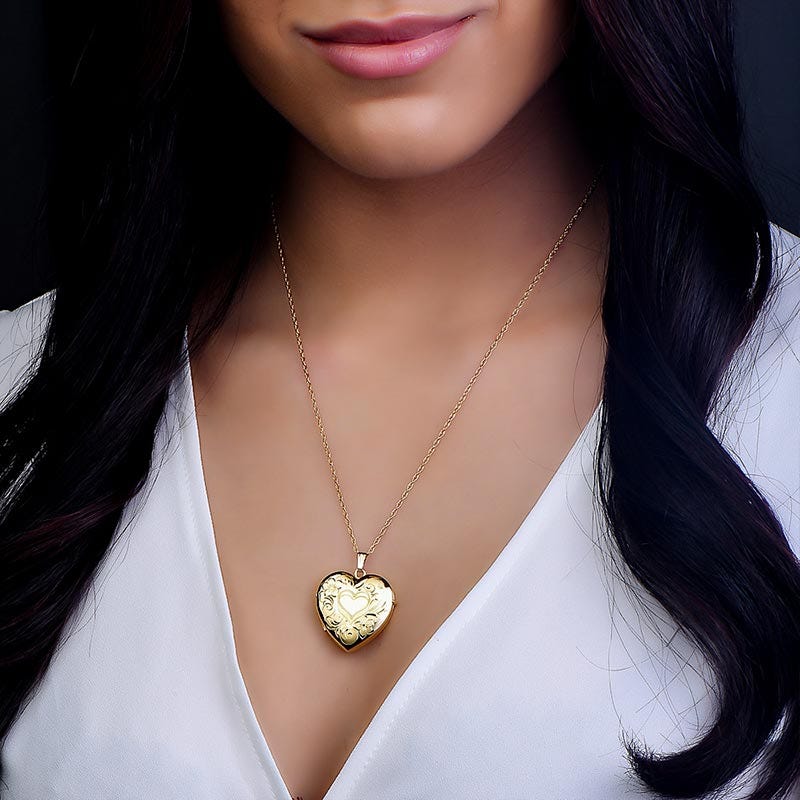 Yellow Gold Floral Heart 4 Photo Locket