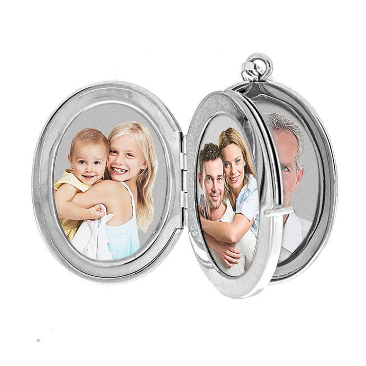 14K White Gold Oval 4 Photo Locket with Diamond