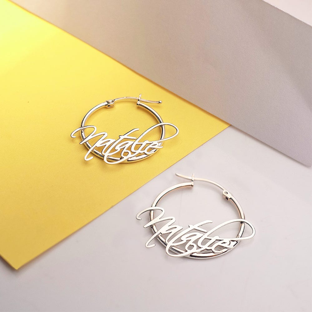 Pair Of Script Hoop Name Earrings
