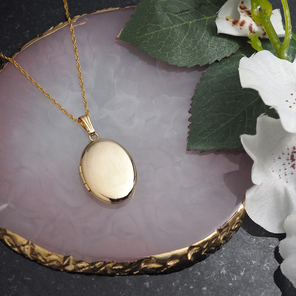 Solid 14K Yellow Gold Oval Four Photo Locket