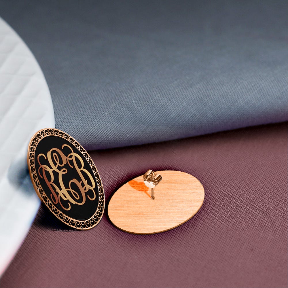 Black Monogram Script Earrings